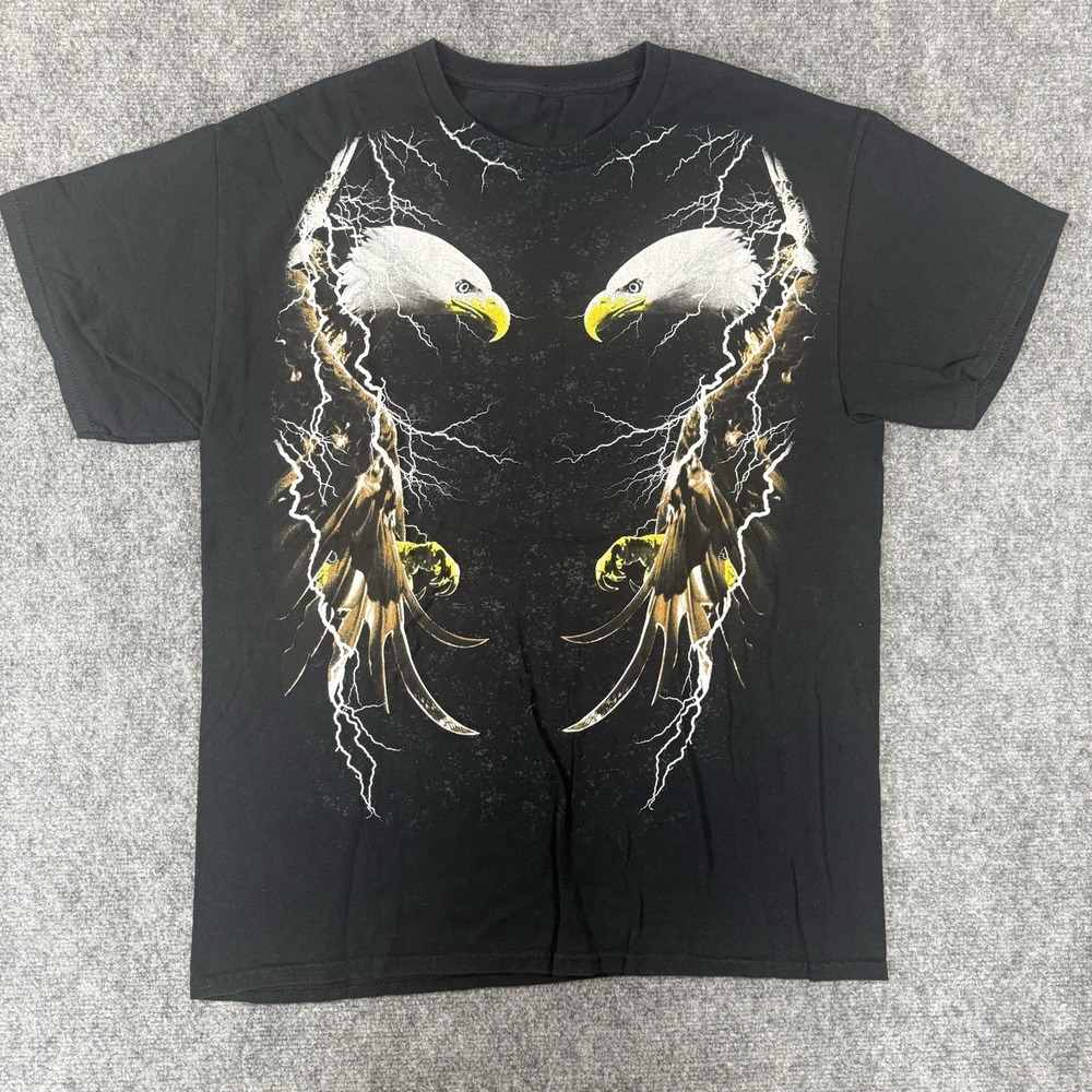 Bald Eagle Lightning Shirt Mens‎ L Black American Thunder 90s Y2K Biker Vintage
